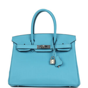 Pre-owned Hermes Birkin 30 Bleu du Nord Togo Palladium Hardware