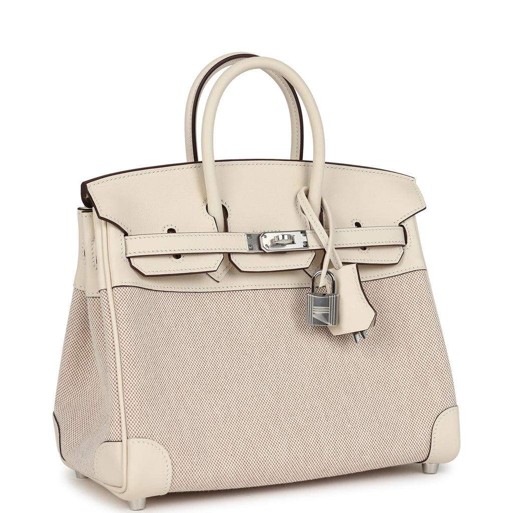 Hermes Birkin 25 Nata Swift and Ecru-Beige Toile H Canvas Palladium Hardware - Image 3