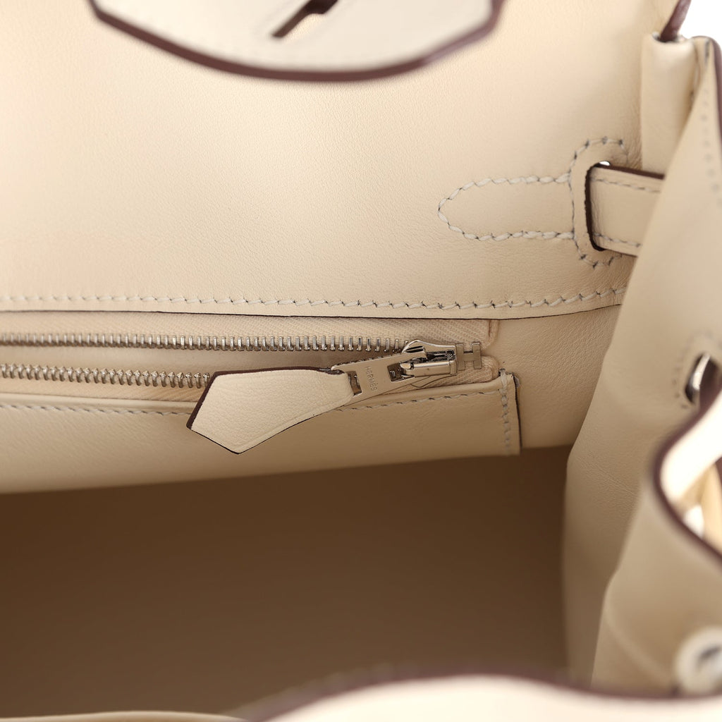 Hermes Birkin 25 Nata Swift and Ecru-Beige Toile H Canvas Palladium Hardware - Image 10