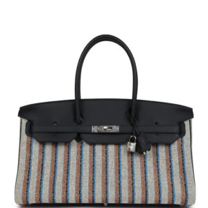 Hermes Shoulder Birkin Light 39 Multicolor Toile and Black Swift Palladium Hardware