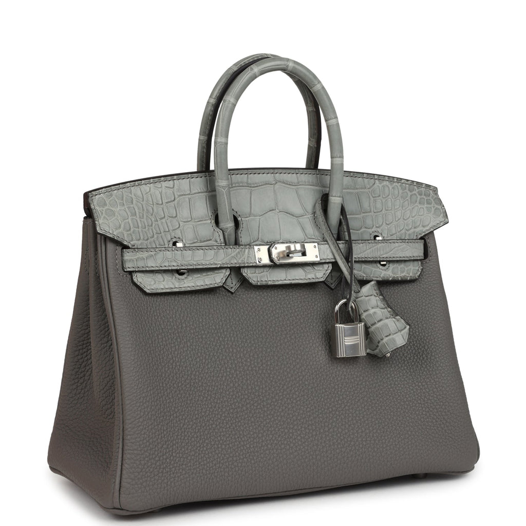 Hermes Birkin 25 Gris Meyer Togo and Gris Ciment Matte Alligator Touch Palladium Hardware - Image 3