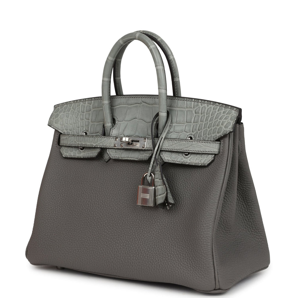 Hermes Birkin 25 Gris Meyer Togo and Gris Ciment Matte Alligator Touch Palladium Hardware - Image 6