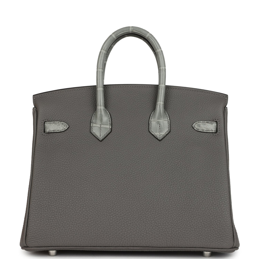 Hermes Birkin 25 Gris Meyer Togo and Gris Ciment Matte Alligator Touch Palladium Hardware - Image 5