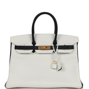 Hermes Special Order (HSS) Birkin 35 White and Black Clemence Brushed Gold Hardware