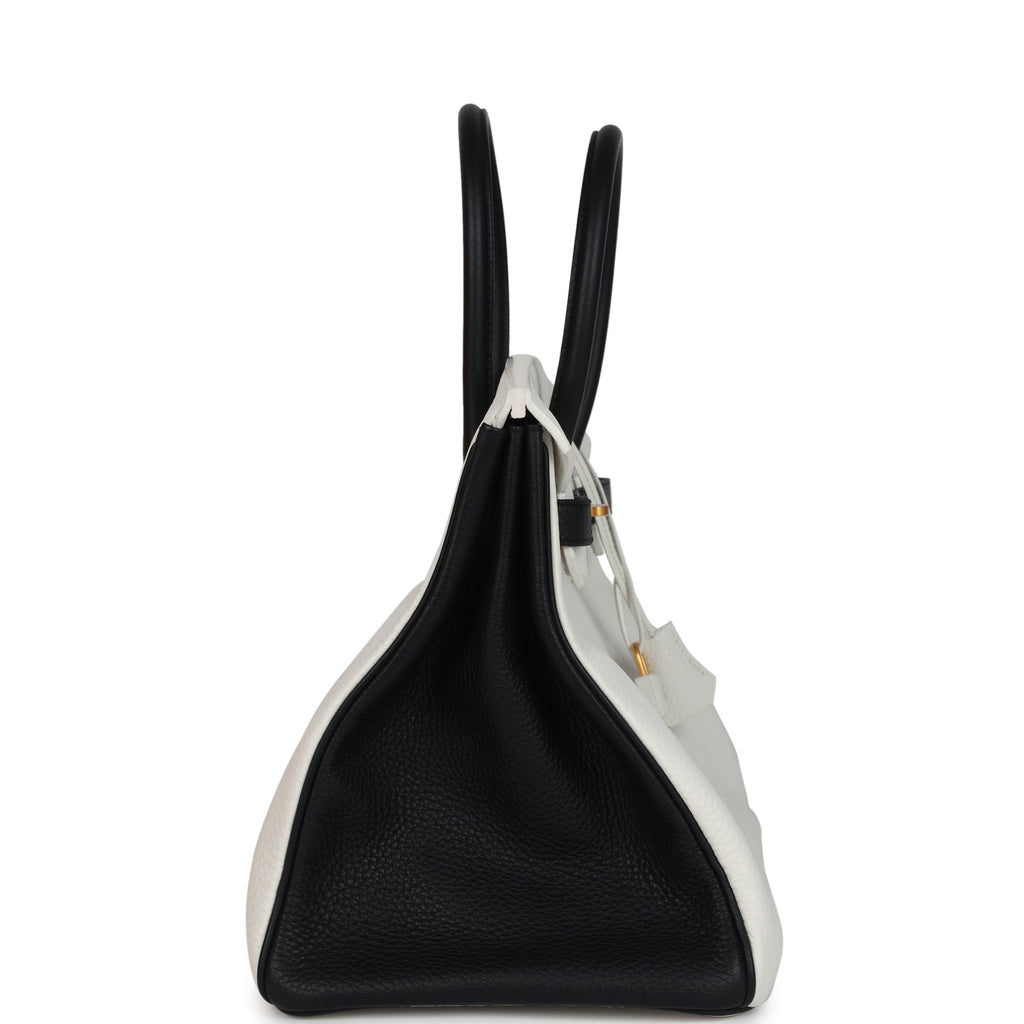 Hermes Special Order (HSS) Birkin 35 White and Black Clemence Brushed Gold Hardware - Image 4