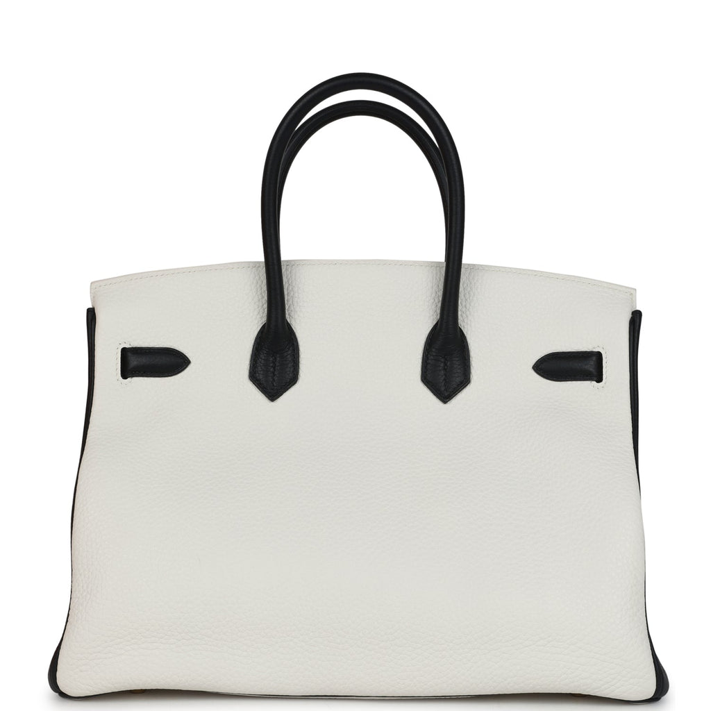 Hermes Special Order (HSS) Birkin 35 White and Black Clemence Brushed Gold Hardware - Image 5