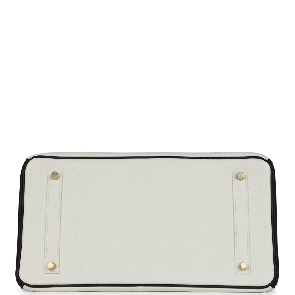 Hermes Special Order (HSS) Birkin 35 White and Black Clemence Brushed Gold Hardware - Image 7