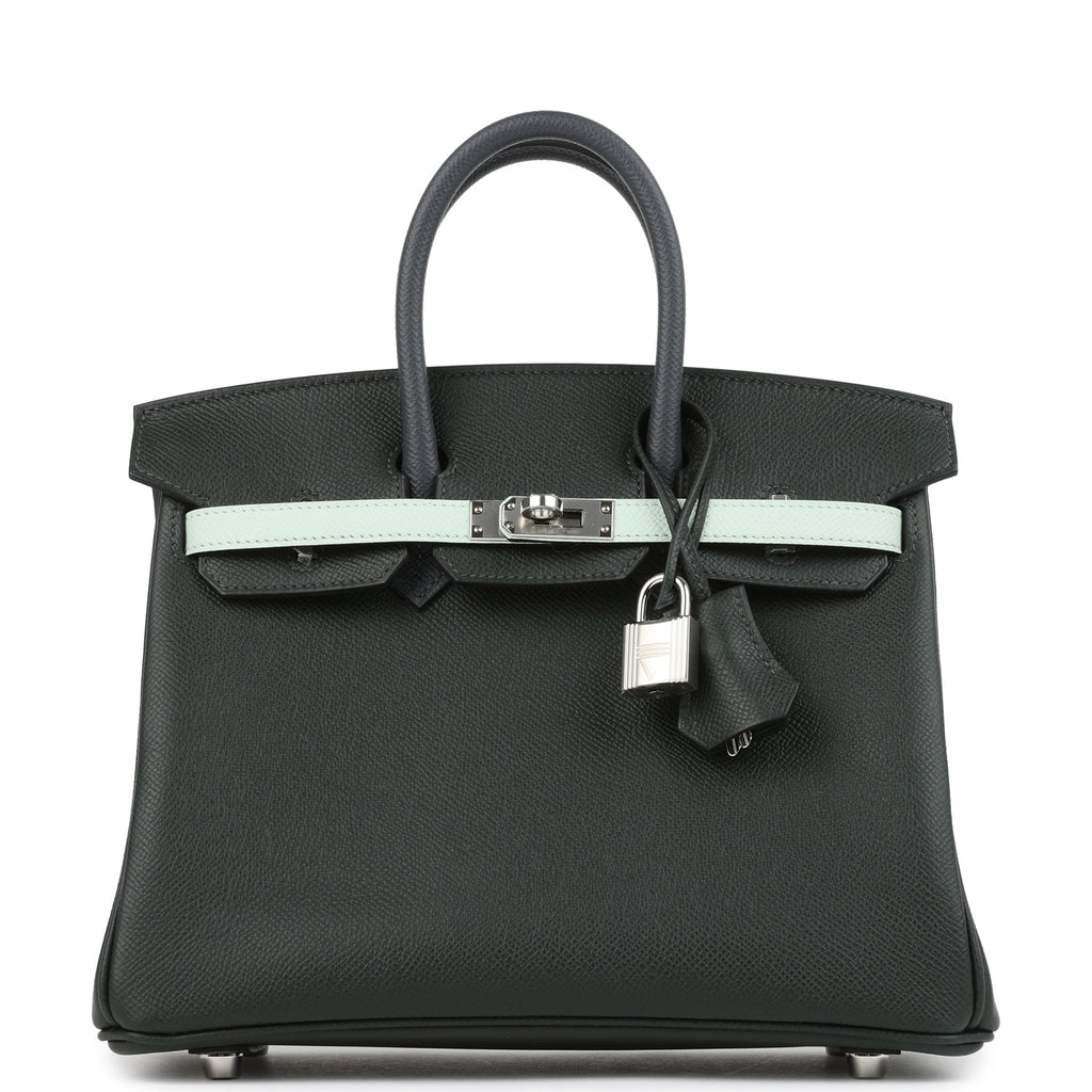 Hermes Birkin 25 Tricolor Vert Fonce, Ardoise and Vert Peppermint Epsom Palladium Hardware