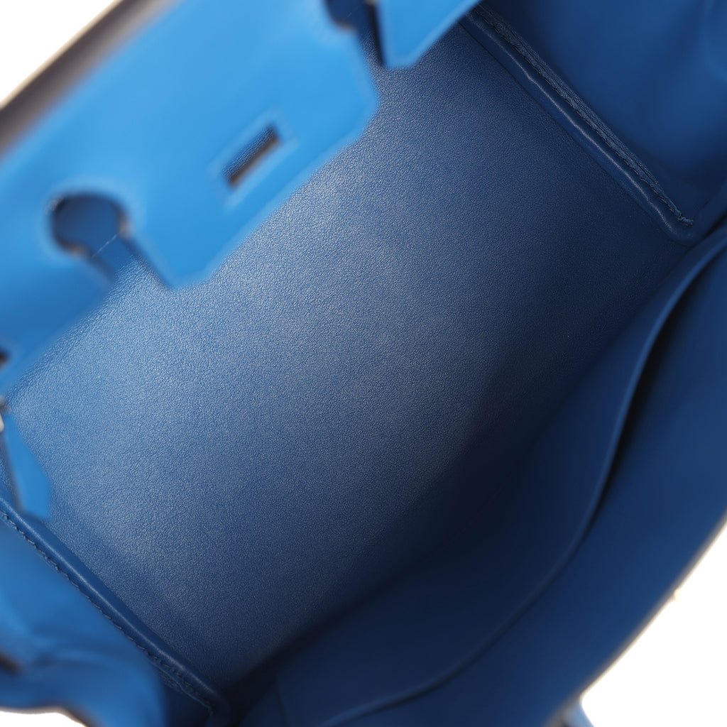 Hermes Birkin 25 Bleu France Swift and Bleu Bill-Ecru Toile H Canvas Palladium Hardware - Image 9