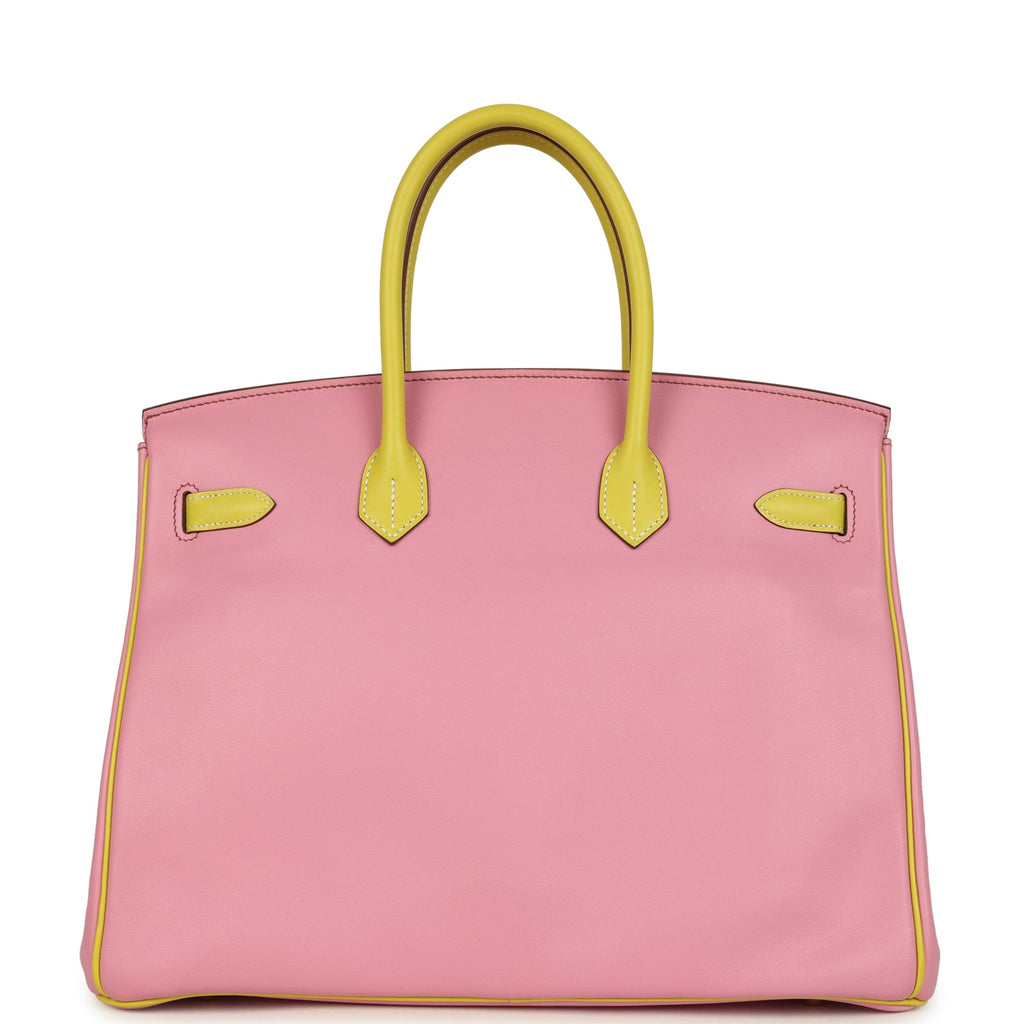 Pre-owned Hermes Special Order (HSS) Birkin 35 5P Bubblegum and Lime Swift Gold Hardware - Image 5