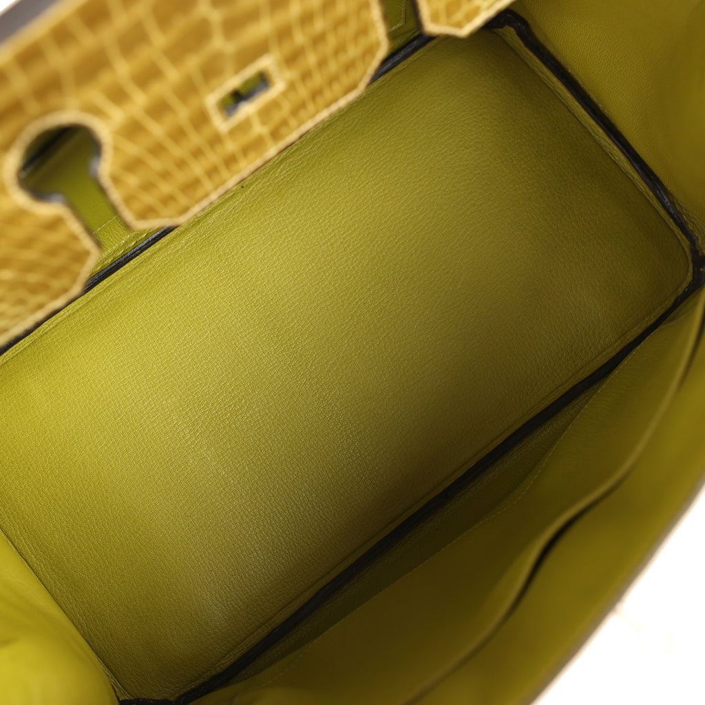 Vintage Hermes Birkin 35 Vert Anis Shiny Porosus Crocodile Palladium Hardware - Image 9