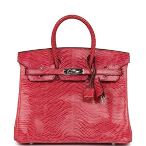 Vintage Hermes Birkin 25 Fuchsia Varanus Niloticus Lizard Palladium Hardware