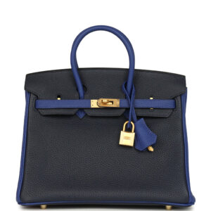 Hermes Special Order (HSS) Birkin 25 Bi-Color Bleu Nuit and Bleu Electric Togo Brushed Gold Hardware