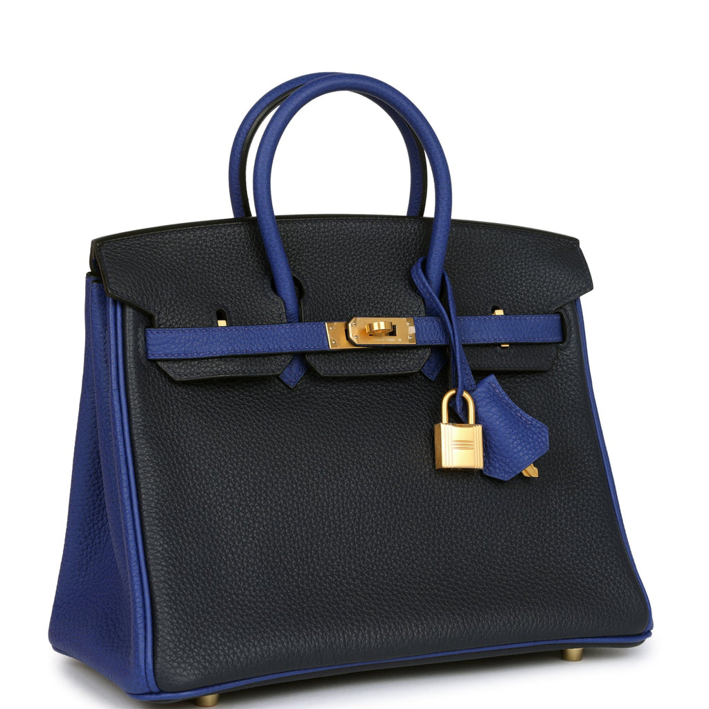 Hermes Special Order (HSS) Birkin 25 Bi-Color Bleu Nuit and Bleu Electric Togo Brushed Gold Hardware - Image 3