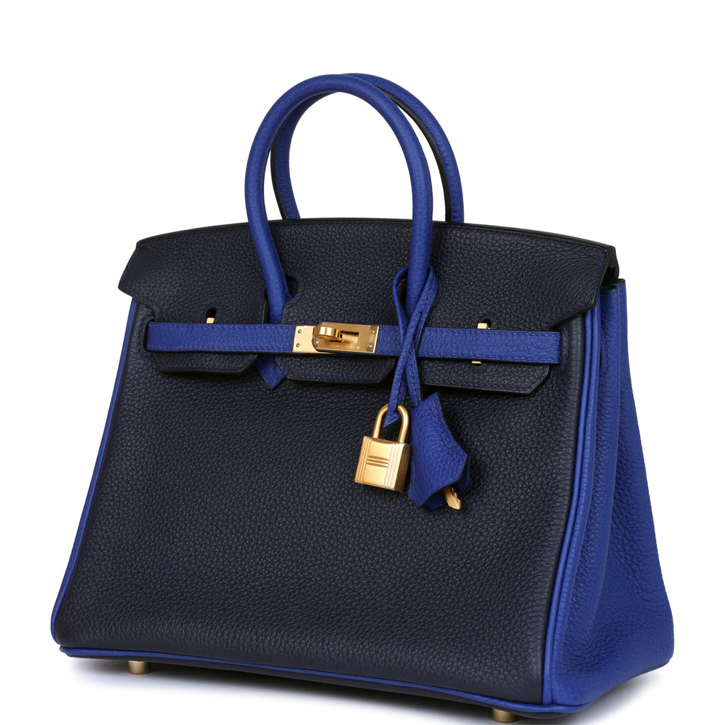 Hermes Special Order (HSS) Birkin 25 Bi-Color Bleu Nuit and Bleu Electric Togo Brushed Gold Hardware - Image 6