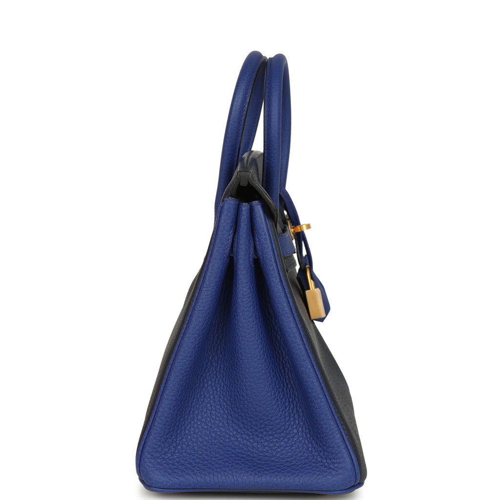 Hermes Special Order (HSS) Birkin 25 Bi-Color Bleu Nuit and Bleu Electric Togo Brushed Gold Hardware - Image 4