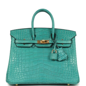 Hermes Birkin 25 Bleu Paon Matte Alligator Gold Hardware