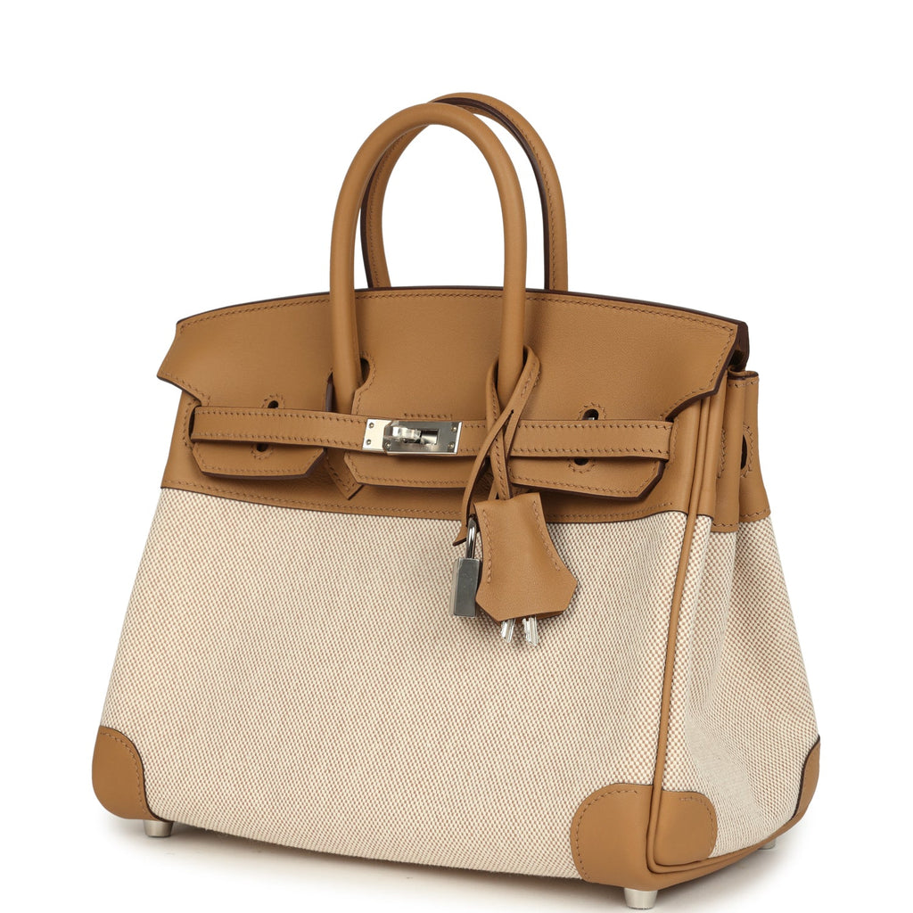 Hermes Birkin 25 Ecru and Beige Toile H Canvas and Biscuit Swift Palladium Hardware - Image 6