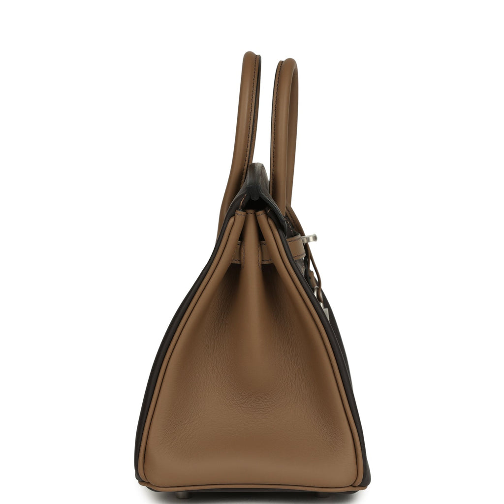 Hermes Special Order (HSS) Birkin 25 Ebene and Beige De Weimar Swift Brushed Palladium Hardware - Image 4