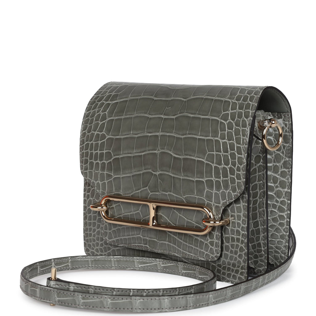 Hermes Mini Roulis Gris Ciment Shiny Alligator Permabrass Hardware - Image 6