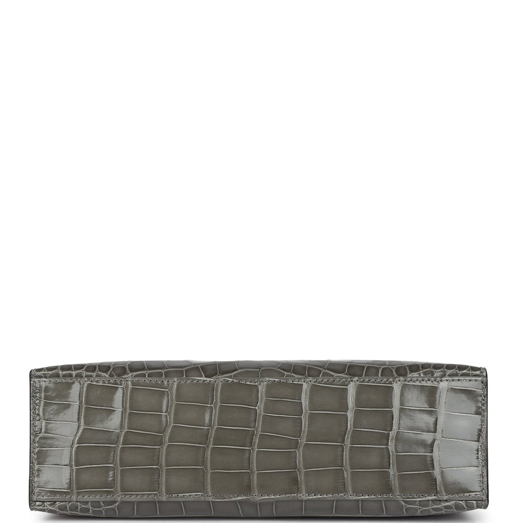 Hermes Kelly Pochette Gris Ciment Shiny Alligator Palladium Hardware - Image 7