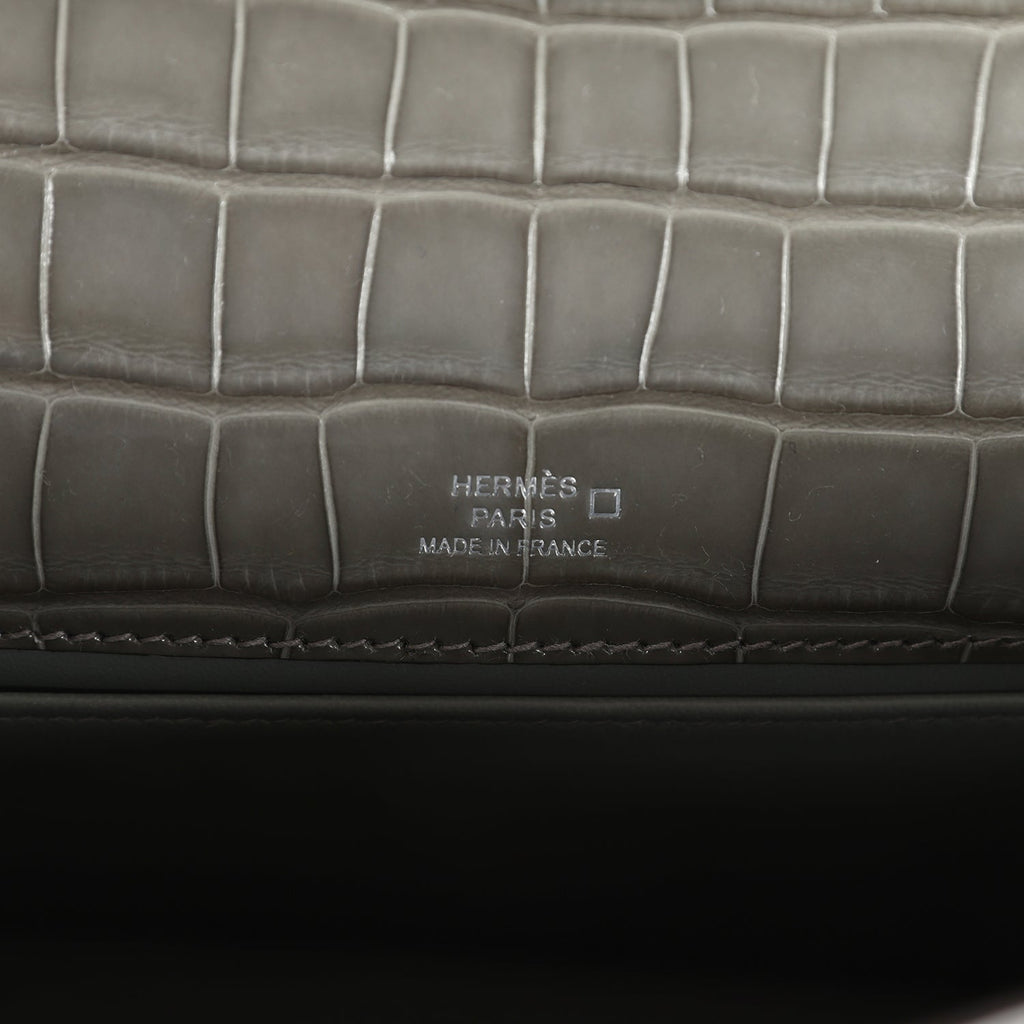 Hermes Kelly Pochette Gris Ciment Shiny Alligator Palladium Hardware - Image 8