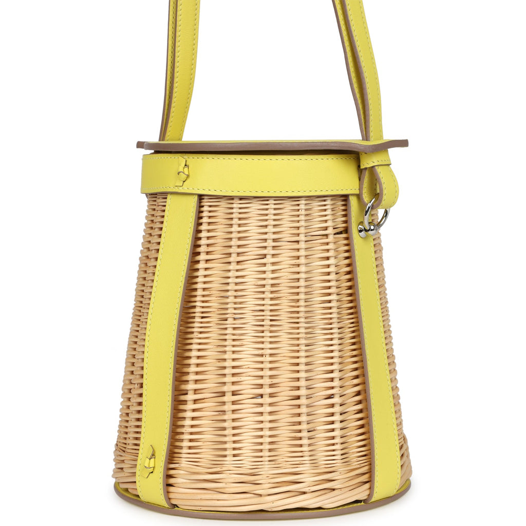 Hermes Farming Picnic Bag Lime Swift and Naturel Osier Wicker Palladium Hardware - Image 4
