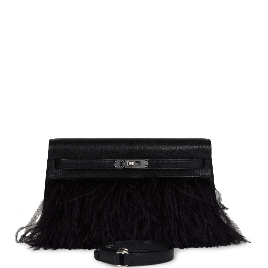 Hermes Kelly Elan Foile Chevre Chamkila and Ostrich Feather Palladium Hardware