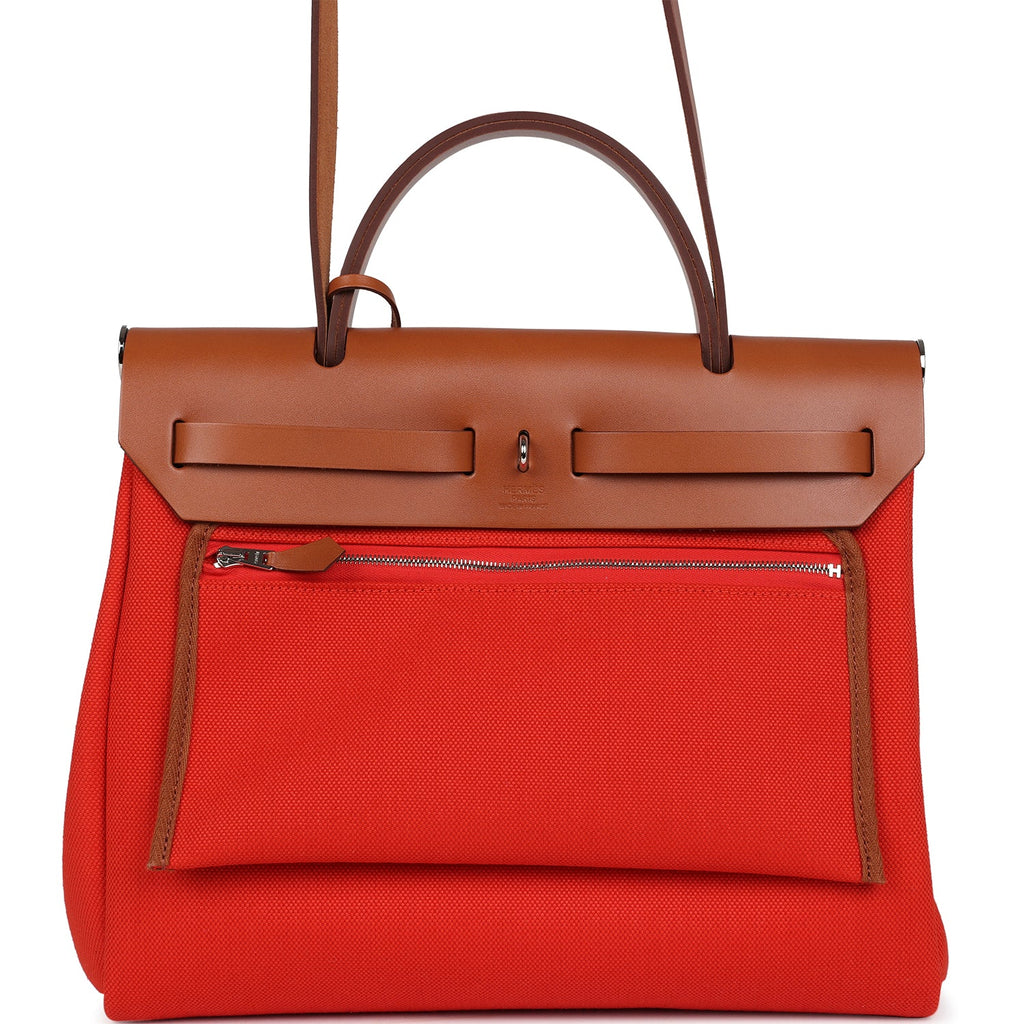 Hermes Herbag Zip PM 31 Capucine Toile Militaire & Fauve Vache Hunter Palladium Hardware - Image 5