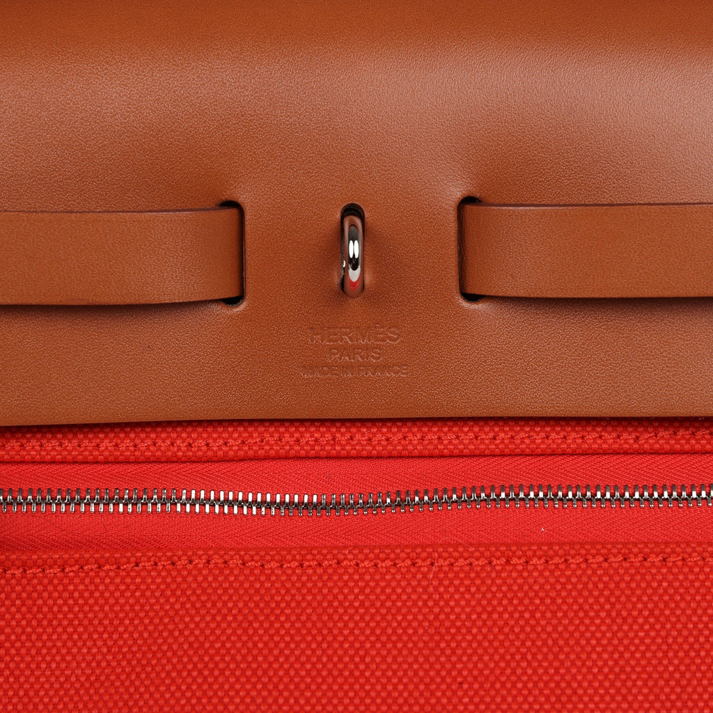 Hermes Herbag Zip PM 31 Capucine Toile Militaire & Fauve Vache Hunter Palladium Hardware - Image 9