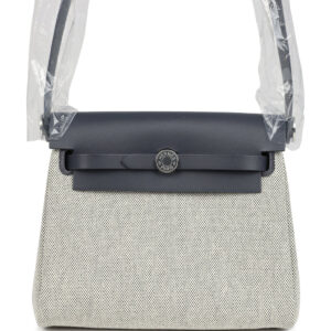 Hermes Herbag Zip 20 Mini Ecru and Ardoise Toile H Canvas and Ardoise Vache Hunter Palladium Hardware