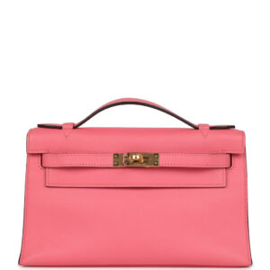 Hermes Kelly Pochette Rose Azalee Swift Gold Hardware