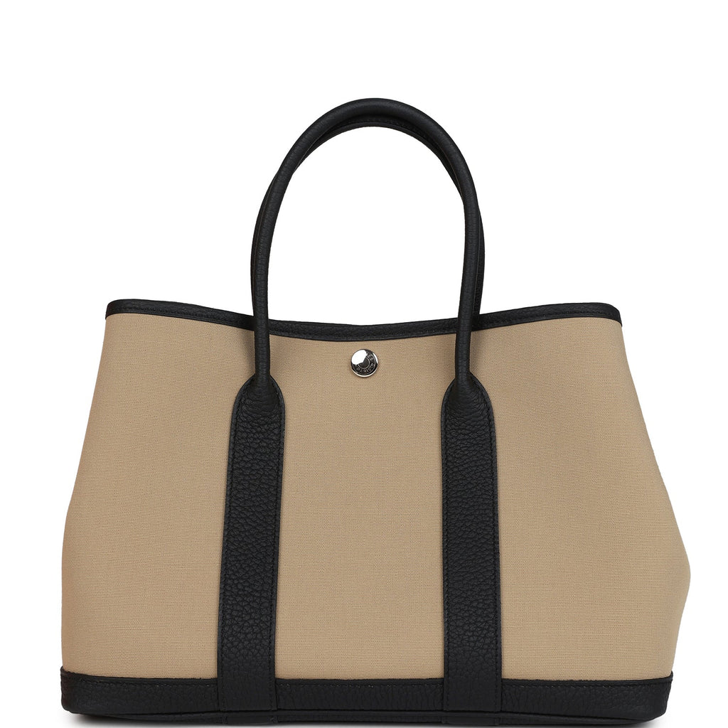 Hermes Garden Party 30 Trench Toile Officier Canvas and Black Negonda Palladium Hardware