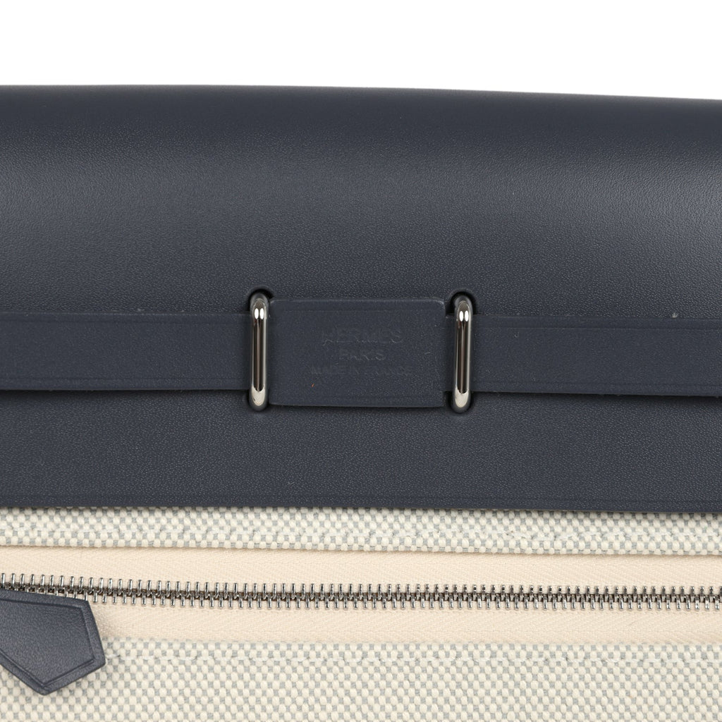 Hermes Herbag Zip 20 Mini Ecru and Bleu Glacier Toile H Canvas and Ardoise Vache Hunter Palladium Hardware - Image 8
