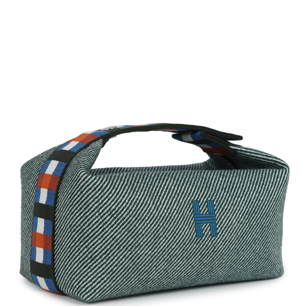 Hermes Bride-A-Brac Au Carre Case PM Vert Foret H Natte Canvas and Wool Palladium Hardware - Image 3