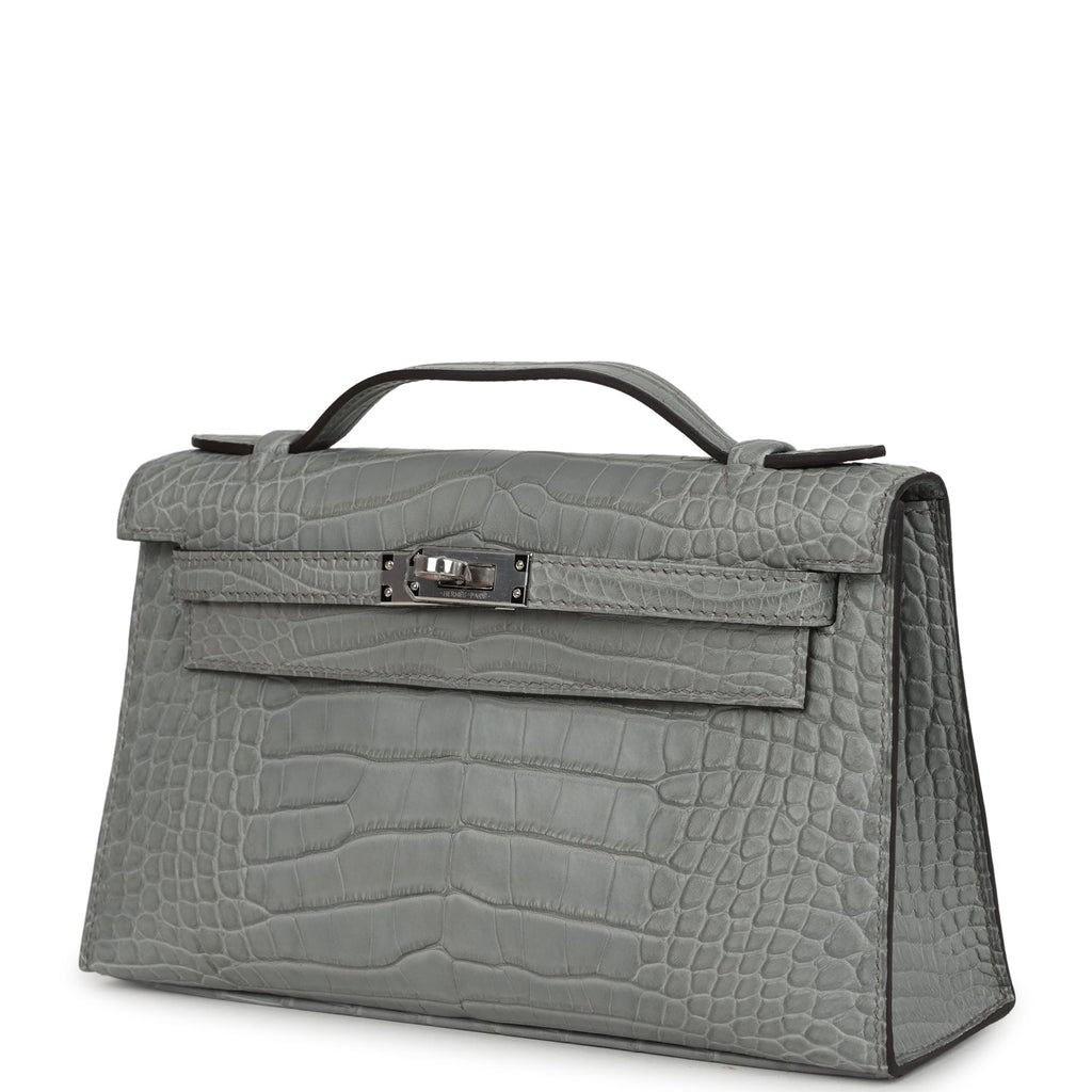 Hermes Kelly Pochette Gris Ciment Matte Alligator Palladium Hardware - Image 6