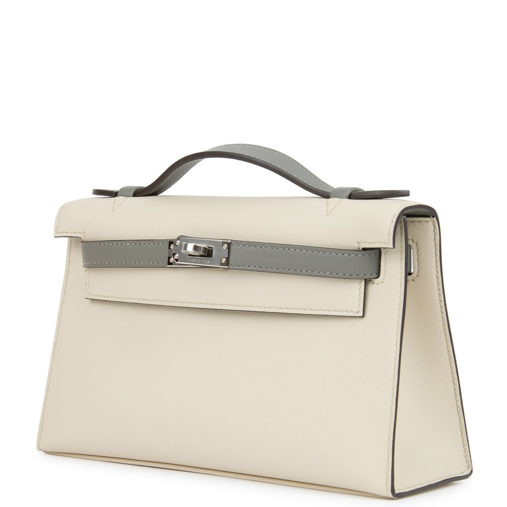 Hermes Special Order (HSS) Kelly Pochette Beton and Gris Meyer Swift Palladium Hardware - Image 6