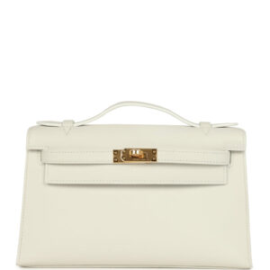 Hermes Kelly Pochette White Swift Gold Hardware