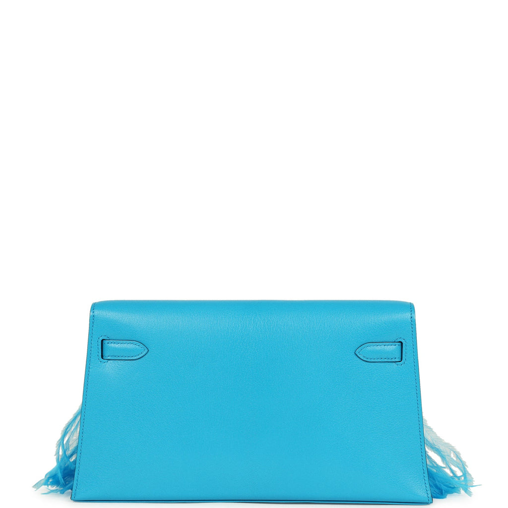 Hermes Kelly Elan Foile Bleu Frida Chevre Chamkila and Ostrich Feathers Palladium Hardware - Image 5