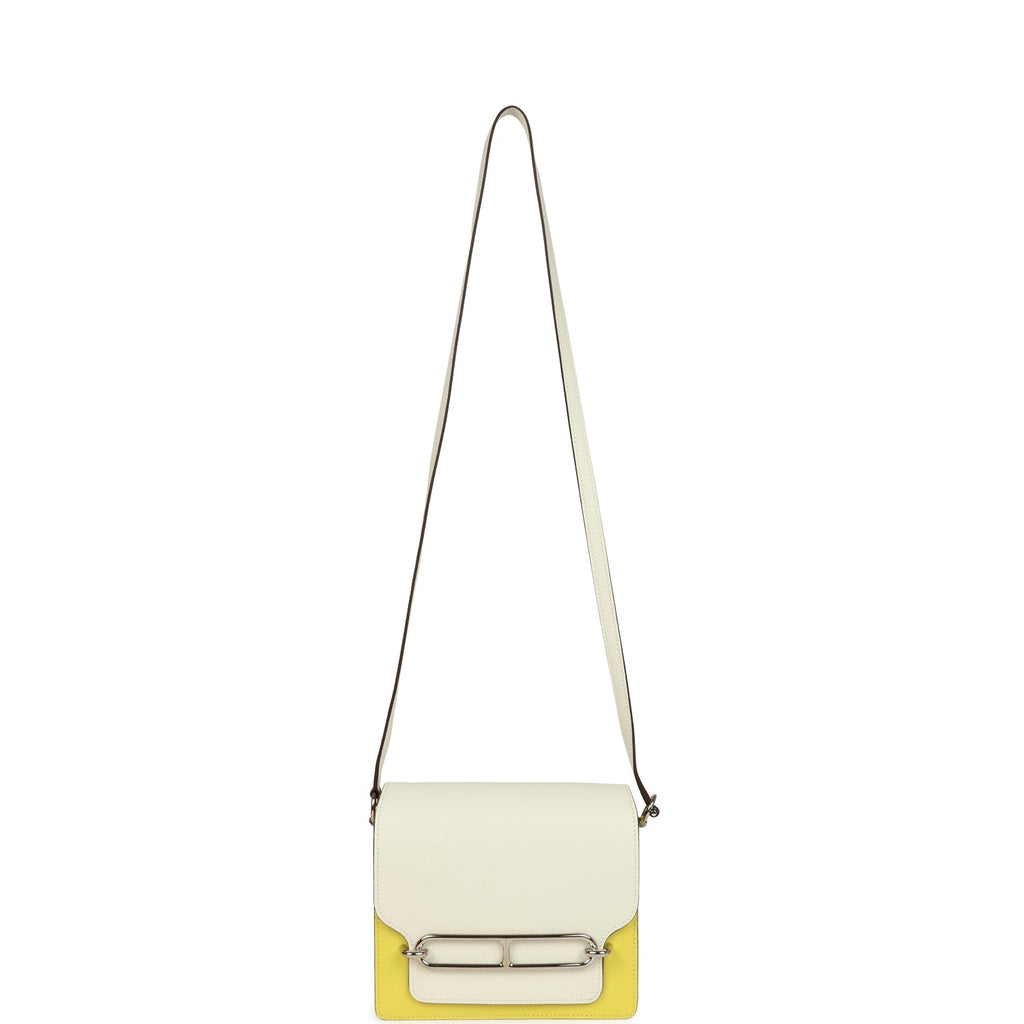 Hermes Mini Sac Roulis Bi-color White and Lime Evercolor Palladium Hardware - Image 8