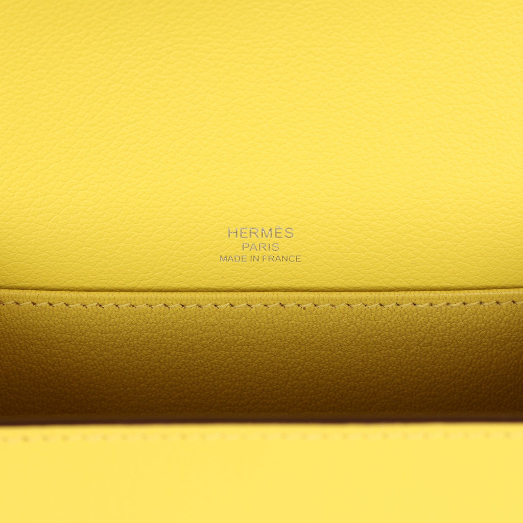 Hermes Mini Sac Roulis Bi-color White and Lime Evercolor Palladium Hardware - Image 10