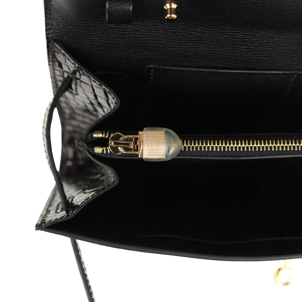 Pre-owned Hermes Kelly Wallet To Go Black Shiny Alligator Gold Hardware - Image 10