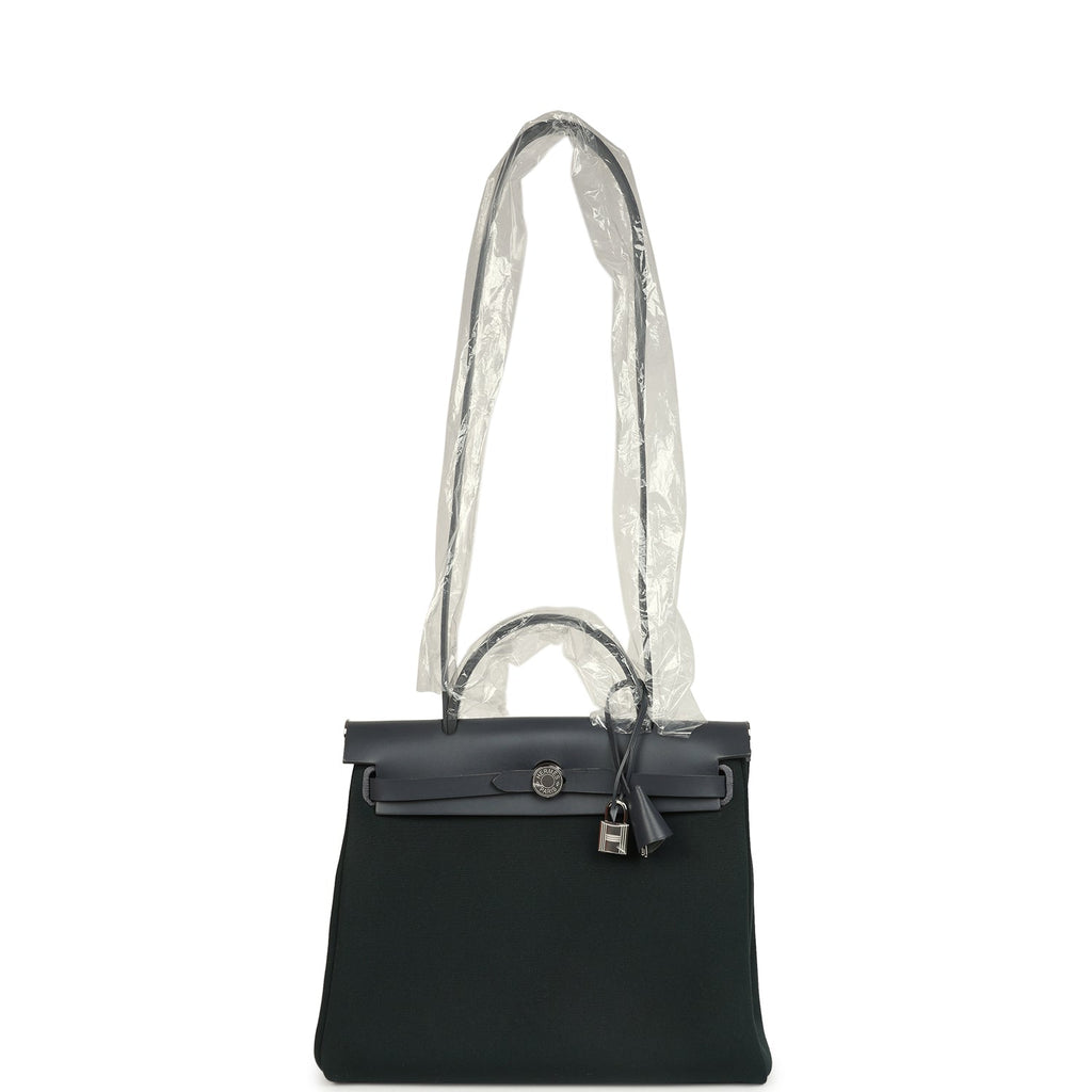 Hermes Herbag Zip PM 31 Vert Cypres Officier Canvas and Ardoise Vache Hunter Palladium Hardware - Image 10