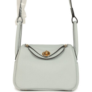 Hermes Mini Lindy Bleu Pale Clemence Gold Hardware