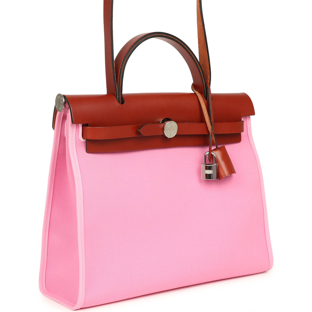 Hermes Herbag Zip PM 31 Bubblegum Pink Officier Canvas and Cuivre Hunter Palladium Hardware - Image 3