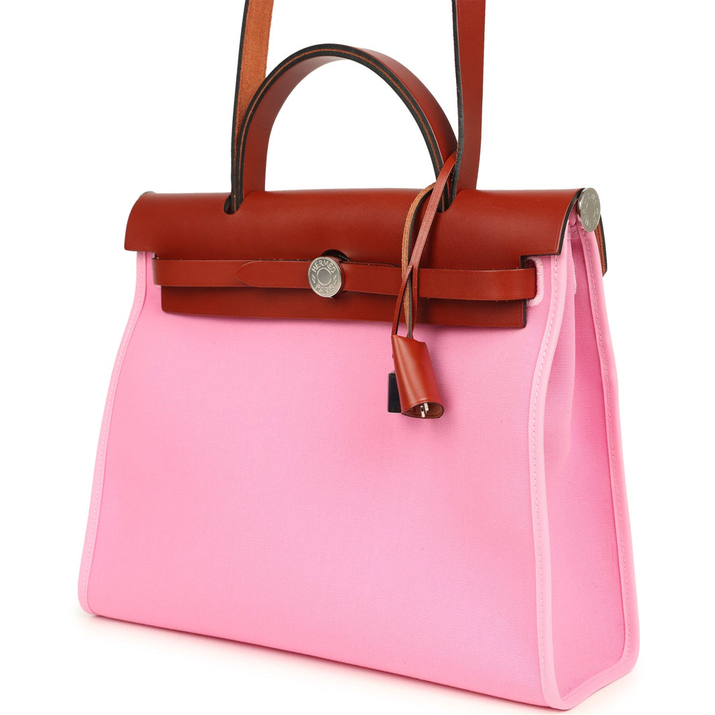 Hermes Herbag Zip PM 31 Bubblegum Pink Officier Canvas and Cuivre Hunter Palladium Hardware - Image 6