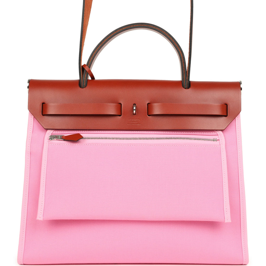 Hermes Herbag Zip PM 31 Bubblegum Pink Officier Canvas and Cuivre Hunter Palladium Hardware - Image 5