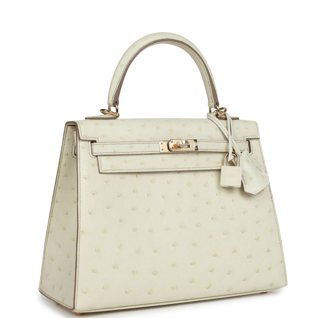 Hermes Special Order (HSS) Kelly Sellier 25 Nata Verso Ostrich Permabrass Hardware - Image 3
