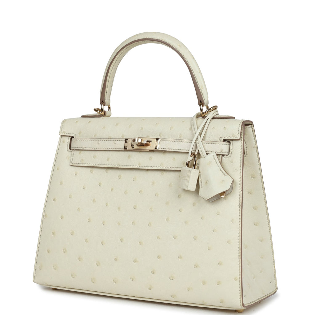Hermes Special Order (HSS) Kelly Sellier 25 Nata Verso Ostrich Permabrass Hardware - Image 6