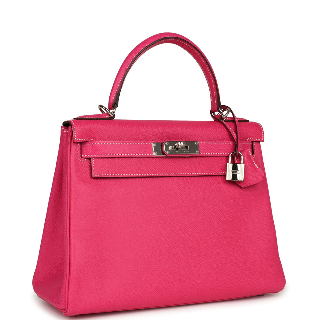 Pre-owned Hermes Kelly Retourne 28 Rose Tyrien Candy Epsom Palladium Hardware - Image 3